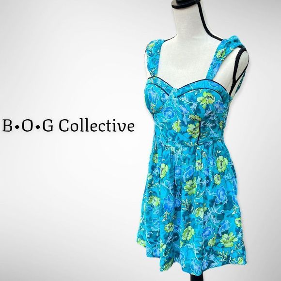 NWT B•O•G Collective Blue Floral Strap Mini Dress Padded Chest Bra (M) $98 - Picture 4 of 12